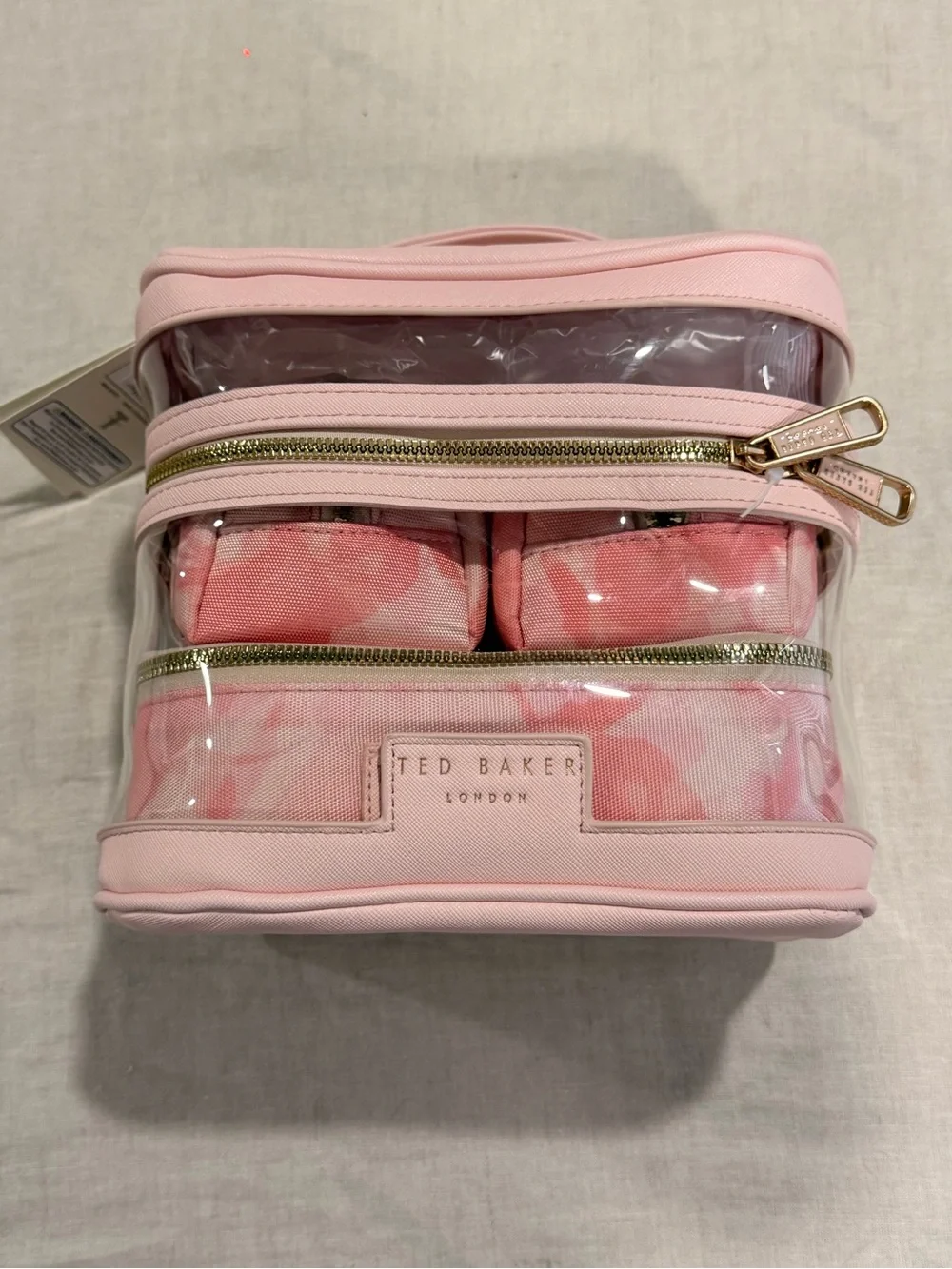Ted Baker rose Pink Clear Travel Cosmetic Bag Set